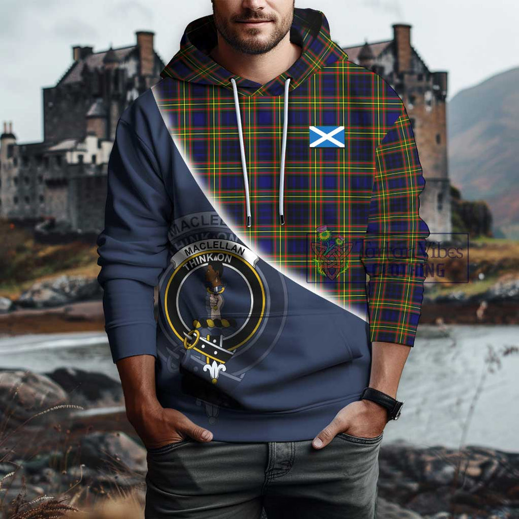 MacLellan Modern Tartan Hoodie with Personalised National Flag and Family Crest Half Style - Tartanvibesclothing Shop