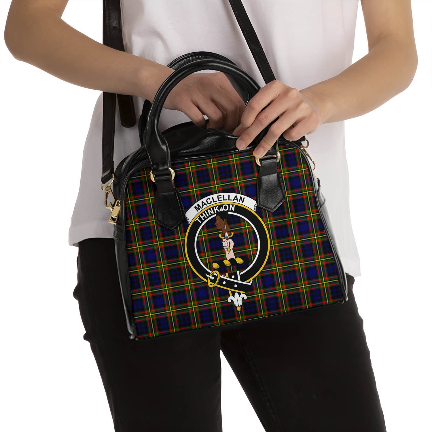 MacLellan Modern Tartan Shoulder Handbags with Family Crest - Tartanvibesclothing