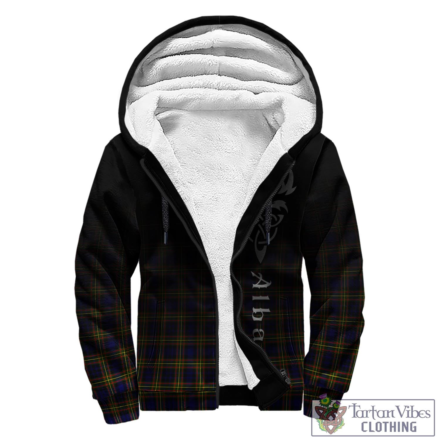 Tartan Vibes Clothing MacLellan Modern Tartan Sherpa Hoodie Featuring Alba Gu Brath Family Crest Celtic Inspired