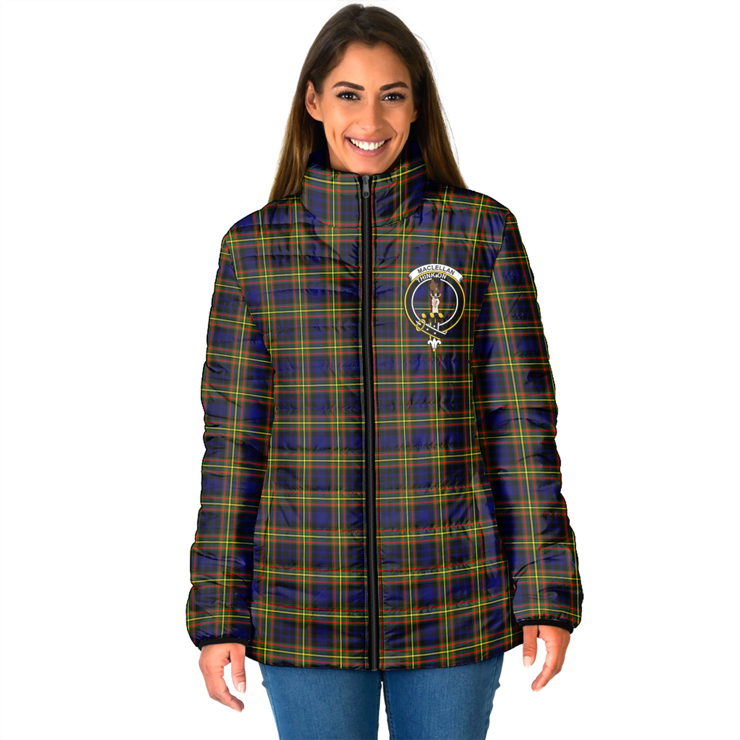 MacLellan Modern Tartan Padded Jacket with Family Crest - Tartan Vibes Clothing