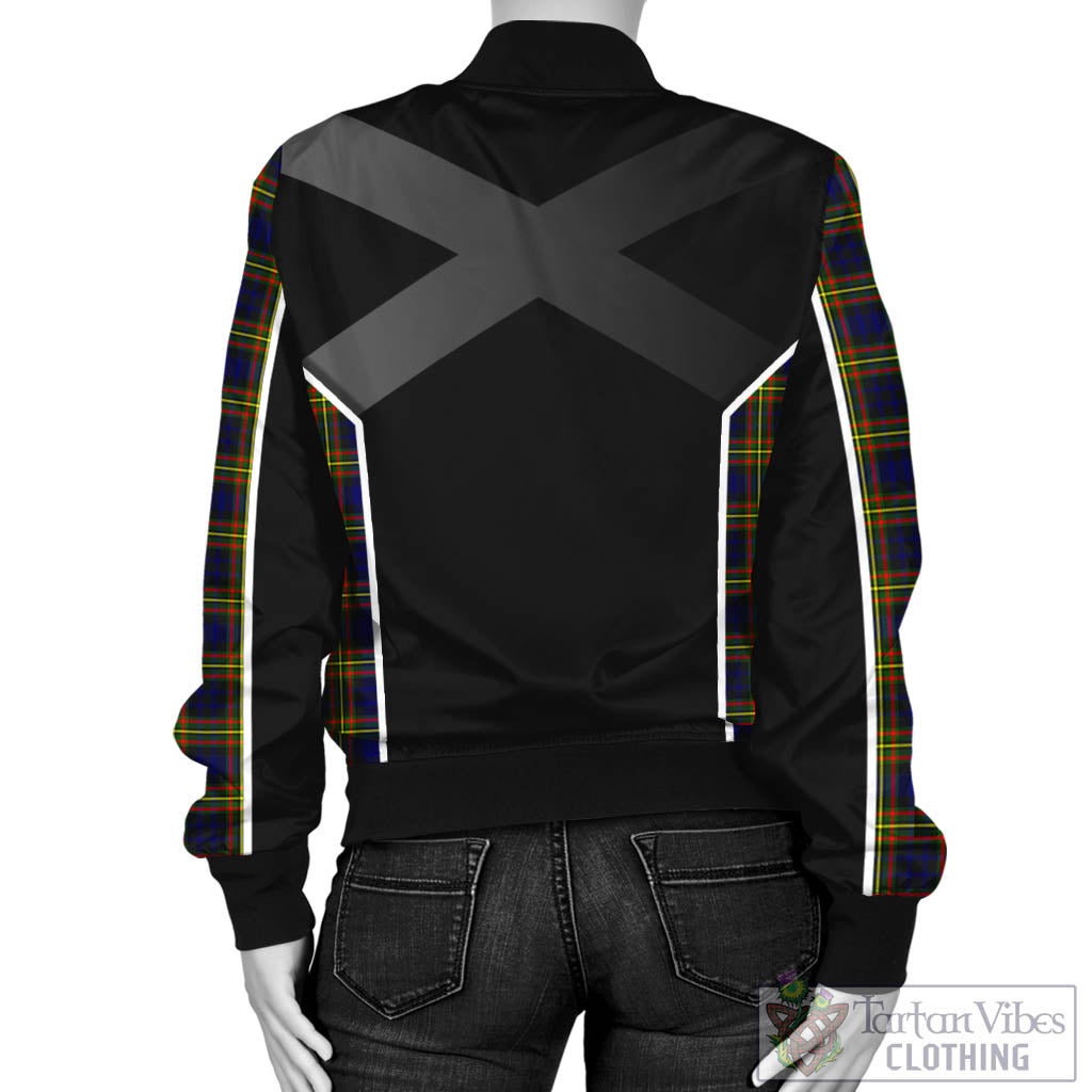 Tartan Vibes Clothing MacLellan Modern Tartan Bomber Jacket with Family Crest and Scottish Thistle Vibes Sport Style