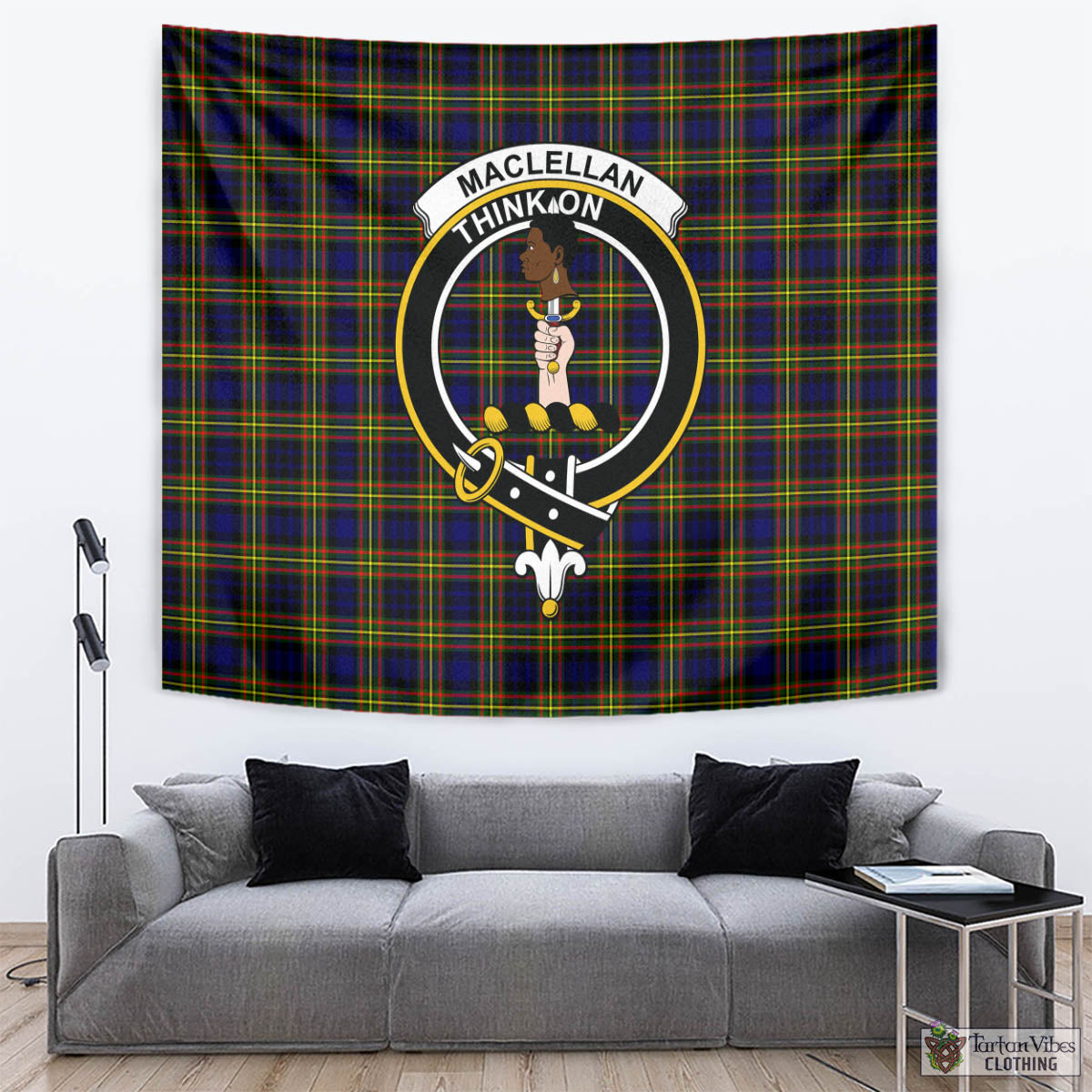 Tartan Vibes Clothing MacLellan Modern Tartan Tapestry Wall Hanging and Home Decor for Room with Family Crest