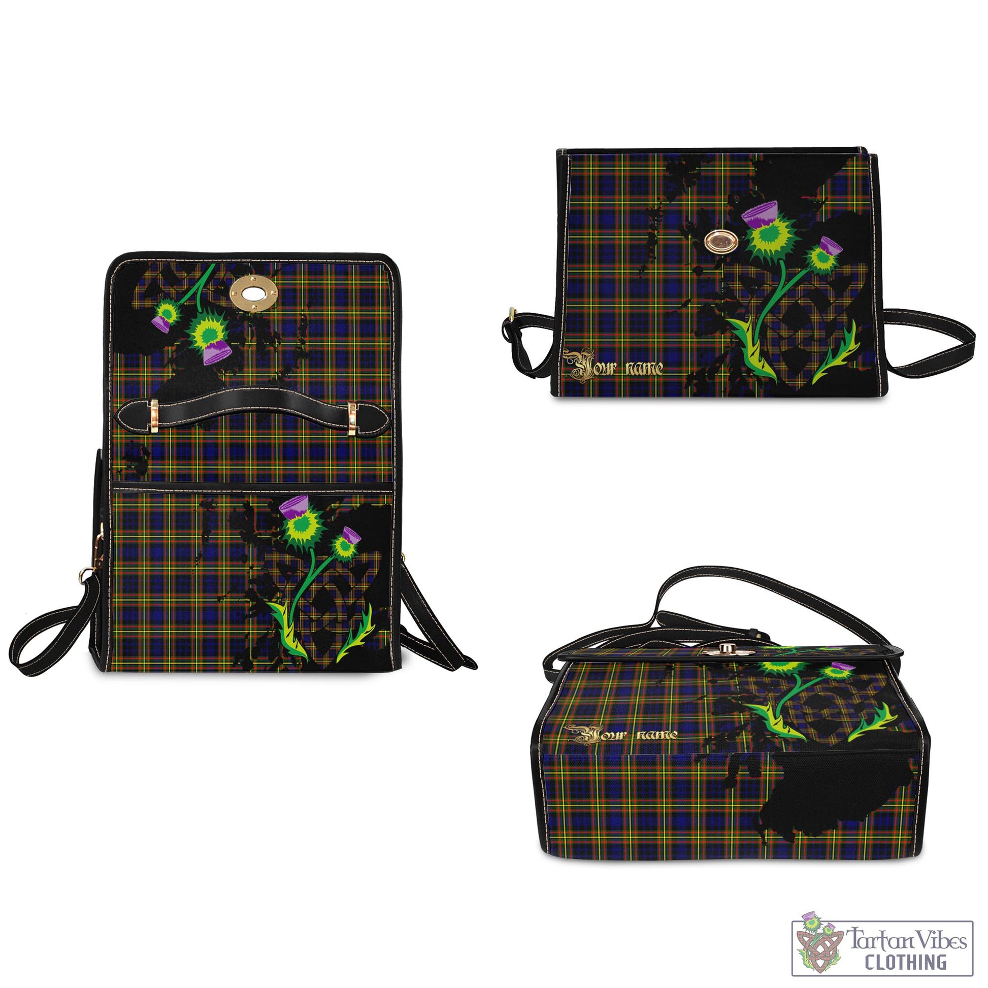 Tartan Vibes Clothing MacLellan Modern Tartan Waterproof Canvas Bag with Scotland Map and Thistle Celtic Accents