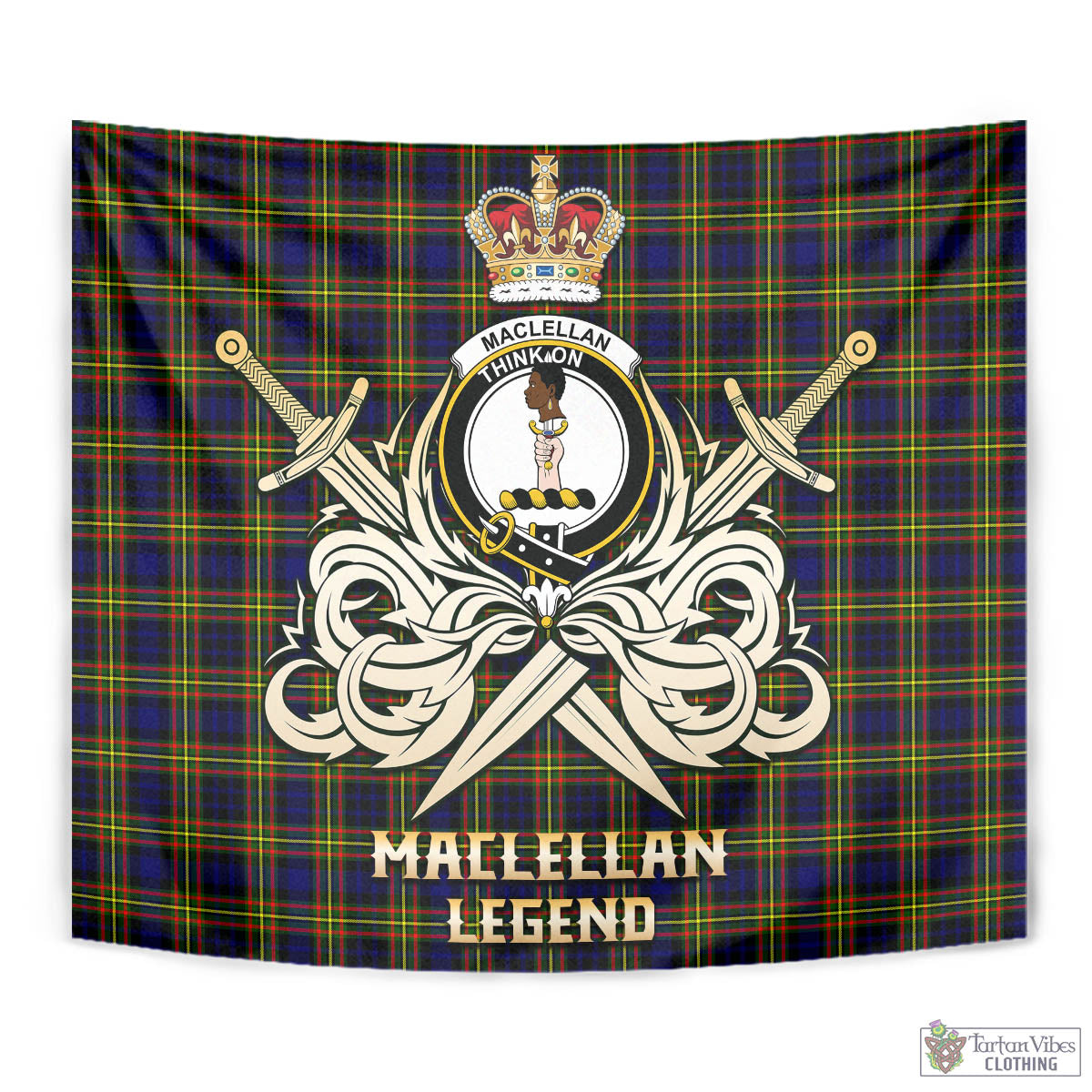 Tartan Vibes Clothing MacLellan Modern Tartan Tapestry with Clan Crest and the Golden Sword of Courageous Legacy