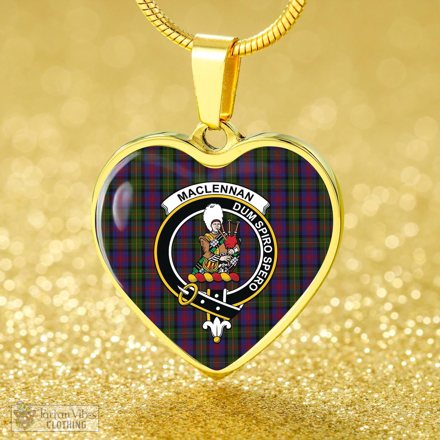 Tartan Vibes Clothing MacLennan Tartan Heart Necklace with Family Crest