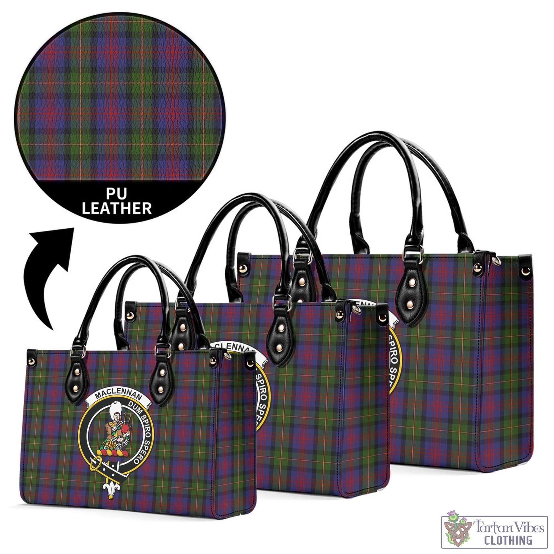 Tartan Vibes Clothing MacLennan Tartan Luxury Leather Handbags with Family Crest