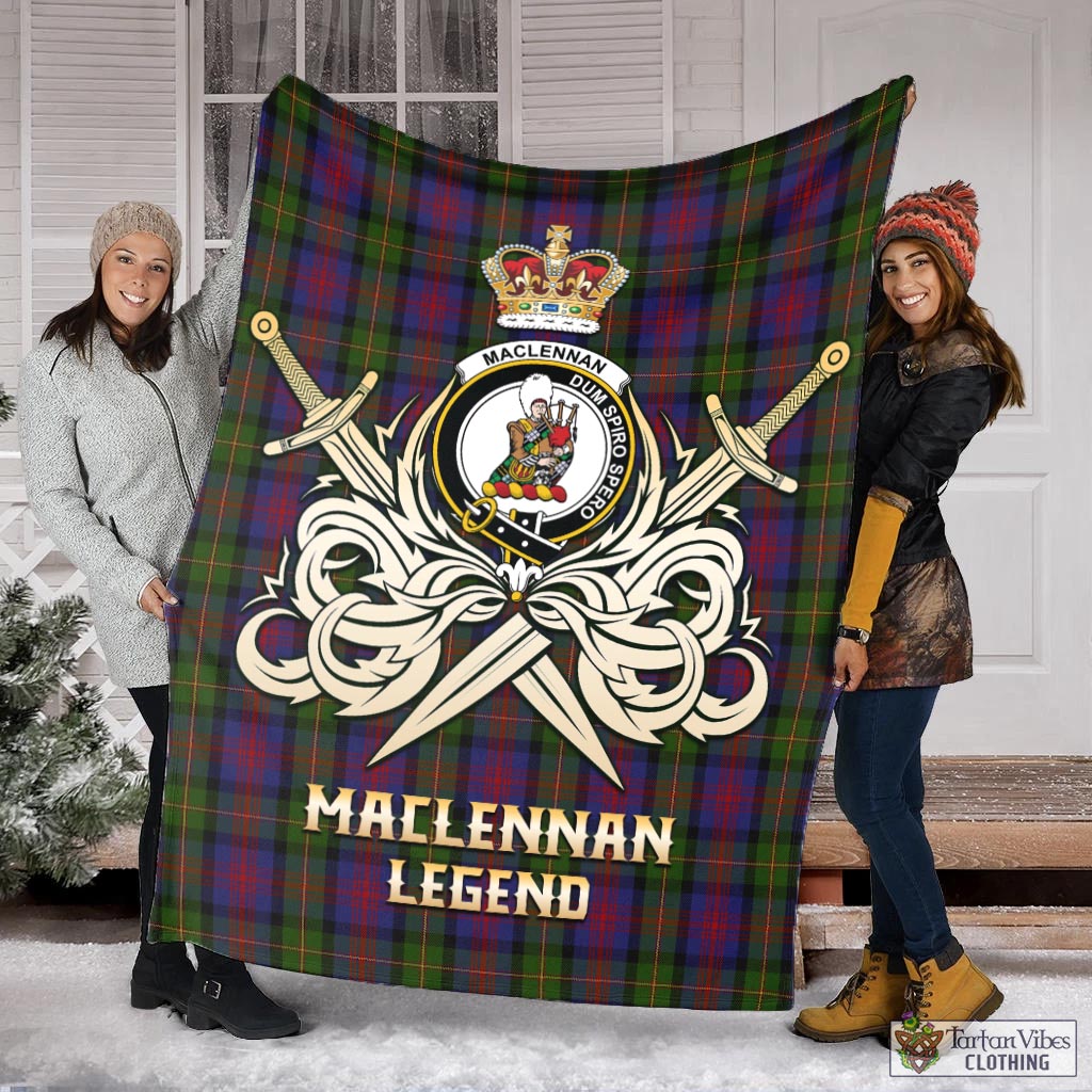 Tartan Vibes Clothing MacLennan Tartan Blanket with Clan Crest and the Golden Sword of Courageous Legacy