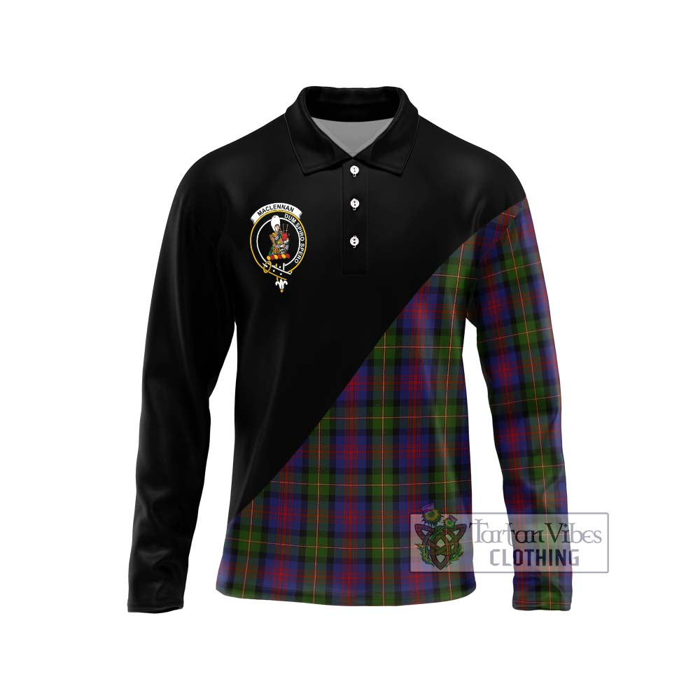 MacLennan (McLennan) Tartan Long Sleeve Polo Shirt with Family Crest and Military Logo Style Unisex - Tartanvibesclothing Shop