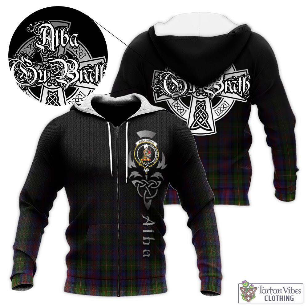 Tartan Vibes Clothing MacLennan Tartan Knitted Hoodie Featuring Alba Gu Brath Family Crest Celtic Inspired