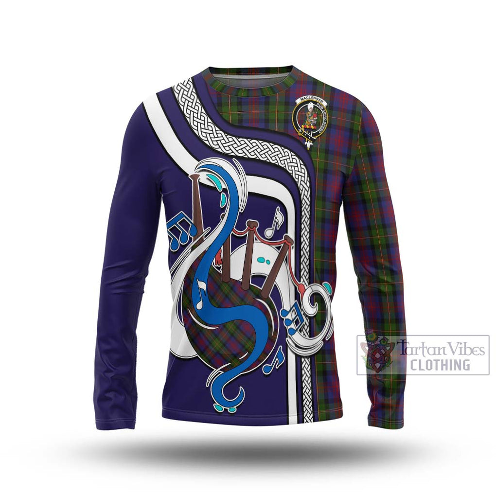 Tartan Vibes Clothing MacLennan Tartan Long Sleeve T-Shirt with Epic Bagpipe Style