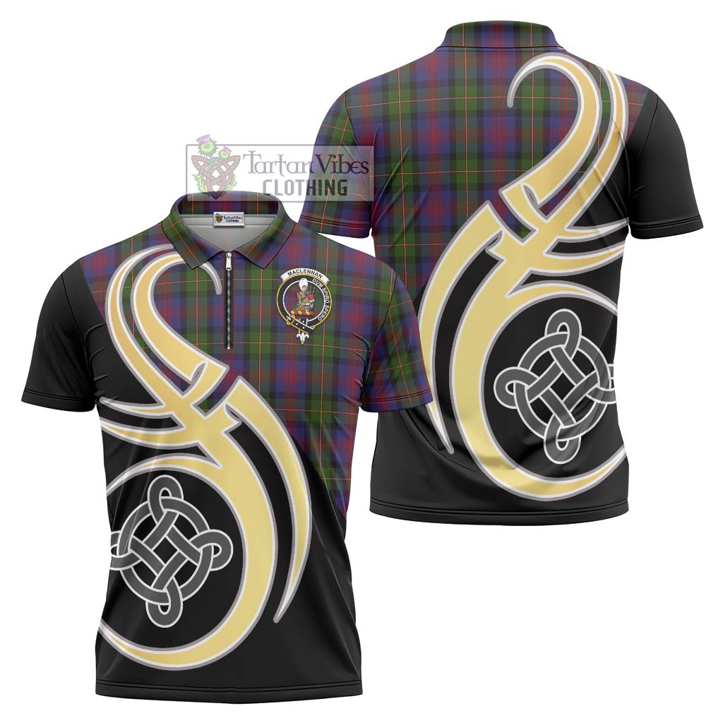 Tartan Vibes Clothing MacLennan Tartan Zipper Polo Shirt with Family Crest and Celtic Symbol Style