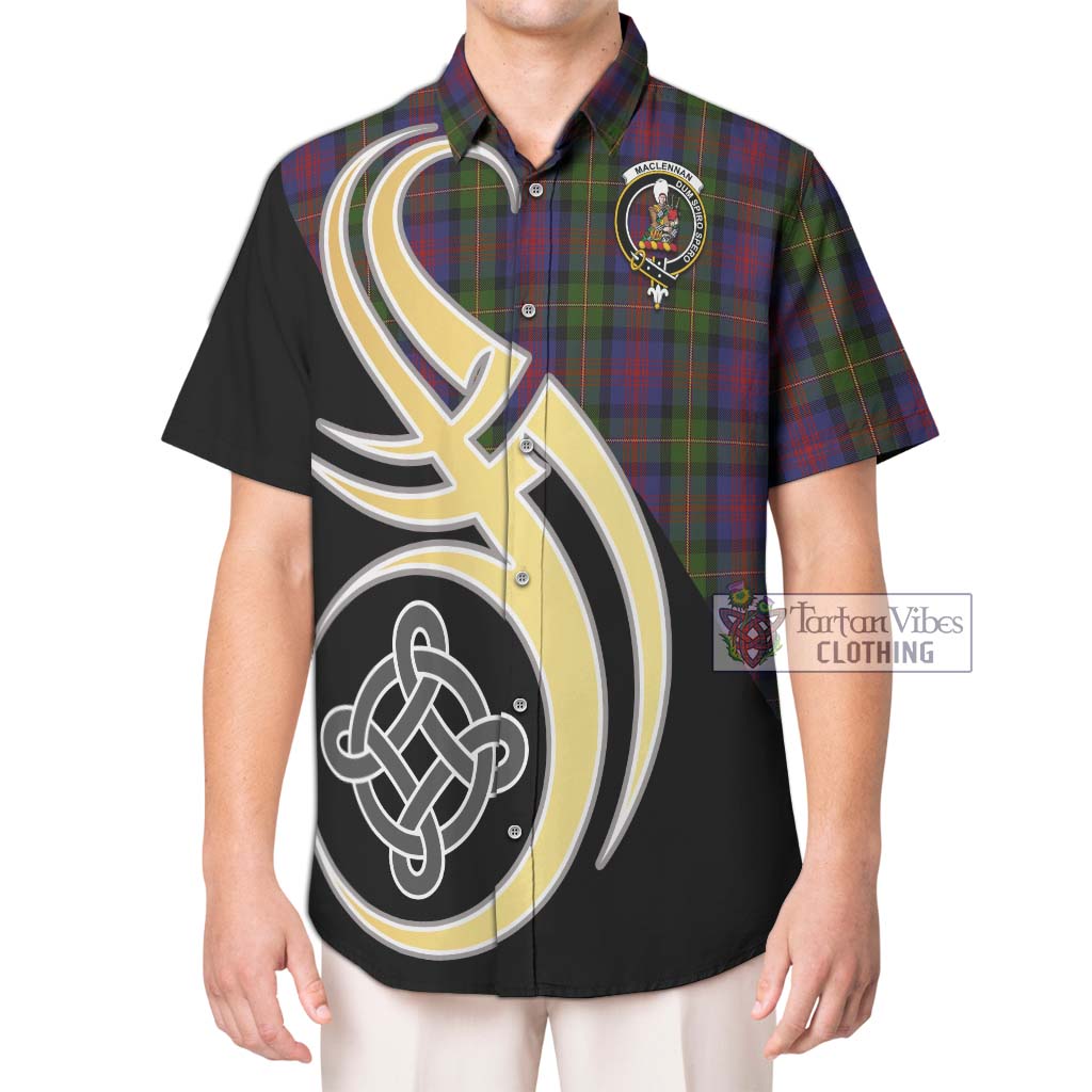 MacLennan (McLennan) Tartan Short Sleeve Button Shirt with Family Crest and Celtic Symbol Style Kid - Tartan Vibes Clothing