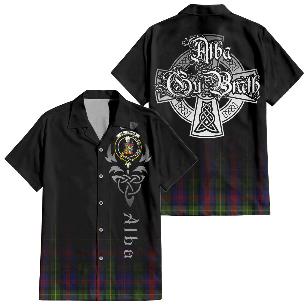 Tartan Vibes Clothing MacLennan Tartan Short Sleeve Button Up Featuring Alba Gu Brath Family Crest Celtic Inspired