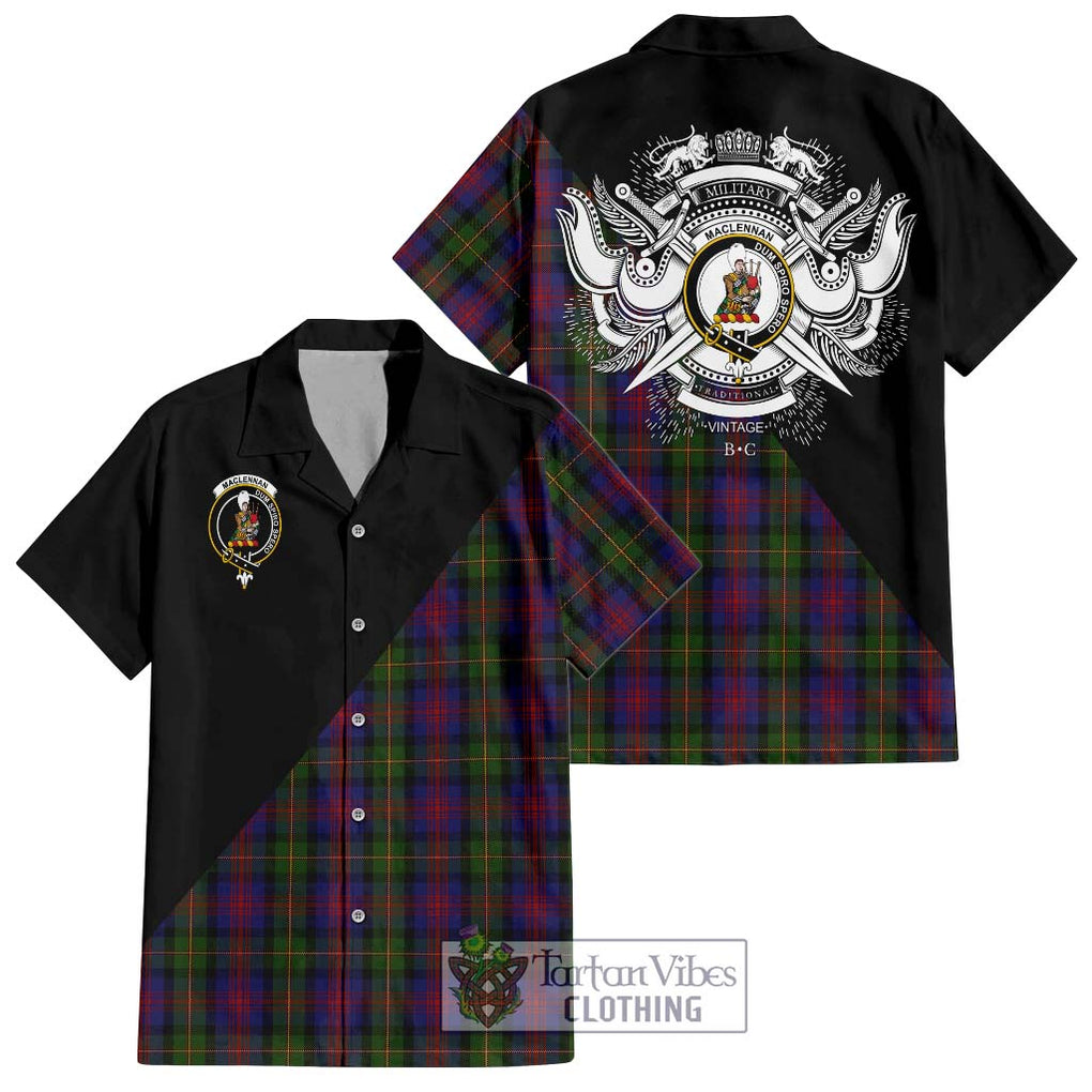 MacLennan (McLennan) Tartan Short Sleeve Button Shirt with Family Crest and Military Logo Style Kid - Tartanvibesclothing Shop