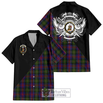 MacLennan (McLennan) Tartan Short Sleeve Button Shirt with Family Crest and Military Logo Style