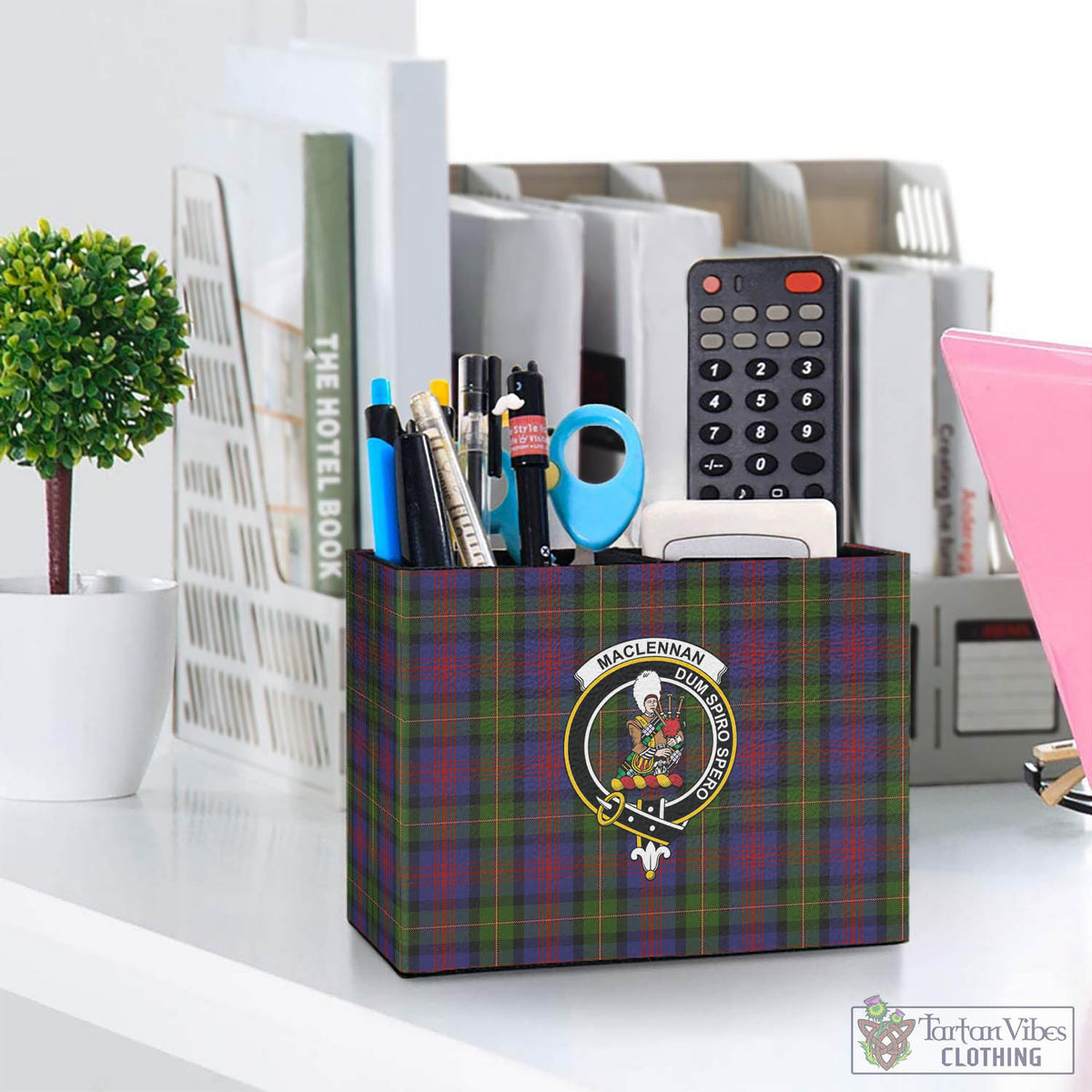 MacLennan (McLennan) Tartan Pen Holder with Family Crest One Size 5.9"(L)*2.7"(W)*4.3"(H) - Tartan Vibes Clothing