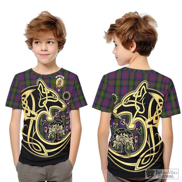 MacLennan (McLennan) Tartan Kid T-Shirt with Family Crest Celtic Wolf Style Youth XL Size14 - Tartan Vibes Clothing
