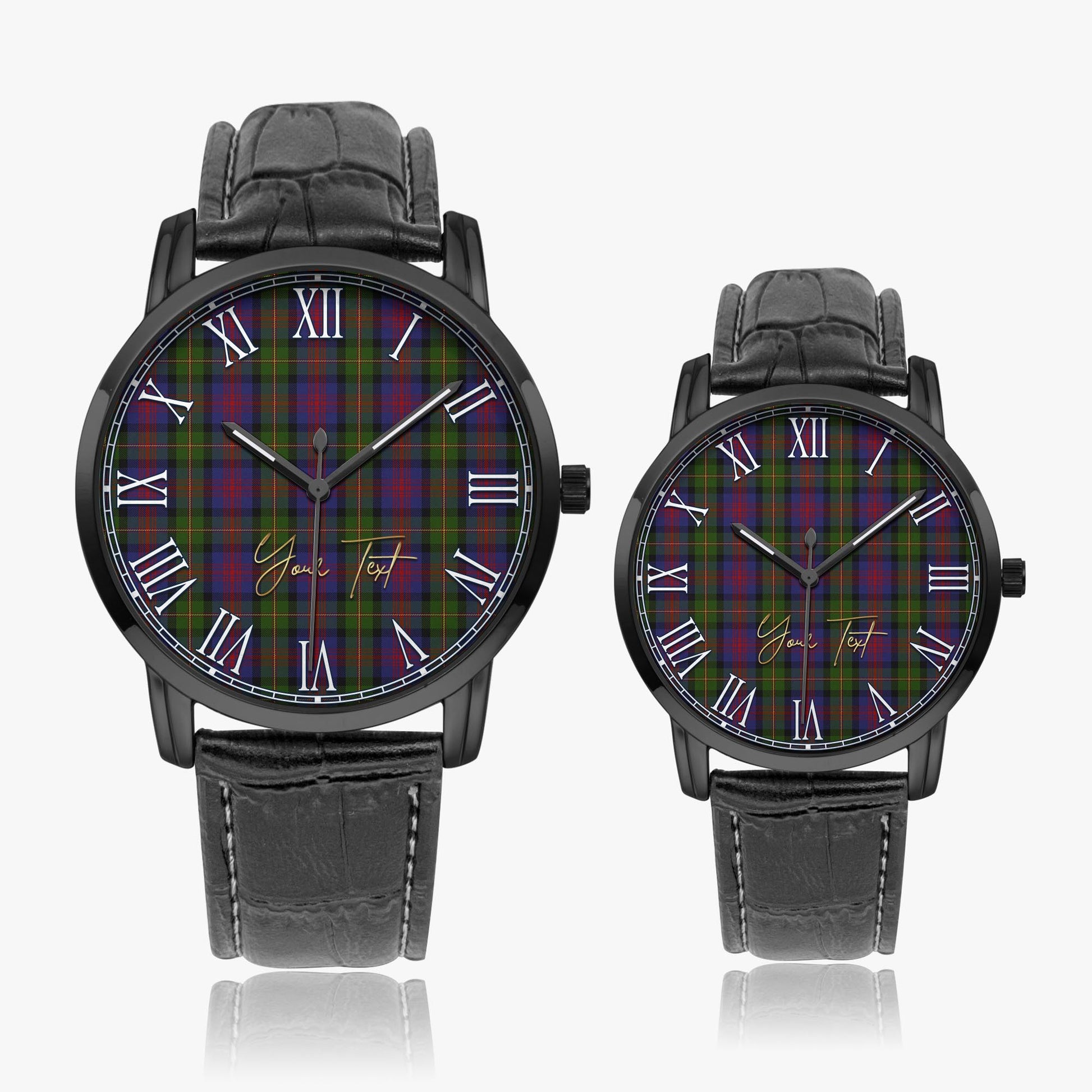 MacLennan Tartan Personalized Your Text Leather Trap Quartz Watch Wide Type Black Case With Black Leather Strap - Tartanvibesclothing