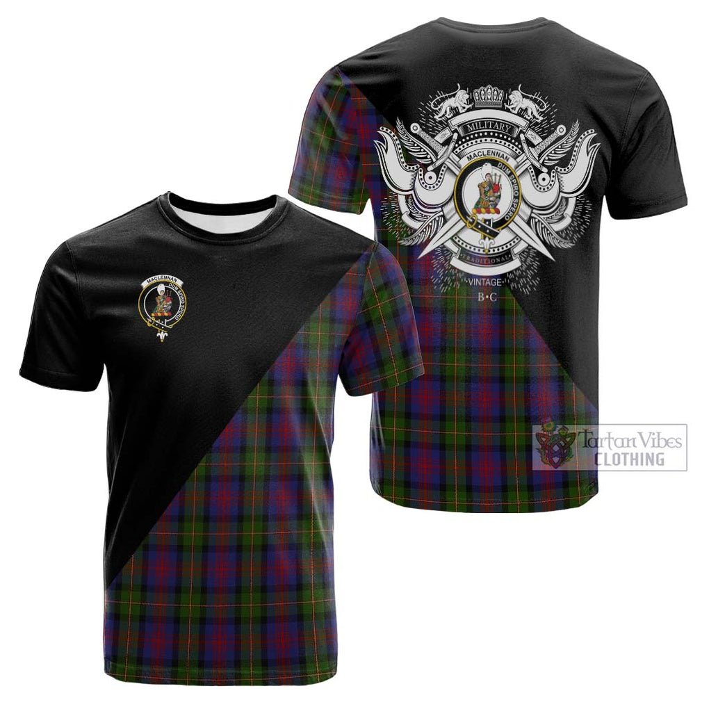 Tartan Vibes Clothing MacLennan Tartan Cotton T-shirt with Family Crest and Military Logo Style