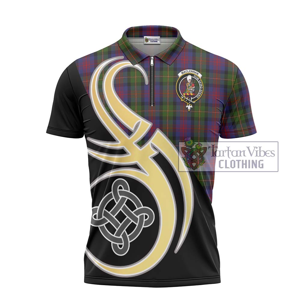 Tartan Vibes Clothing MacLennan Tartan Zipper Polo Shirt with Family Crest and Celtic Symbol Style