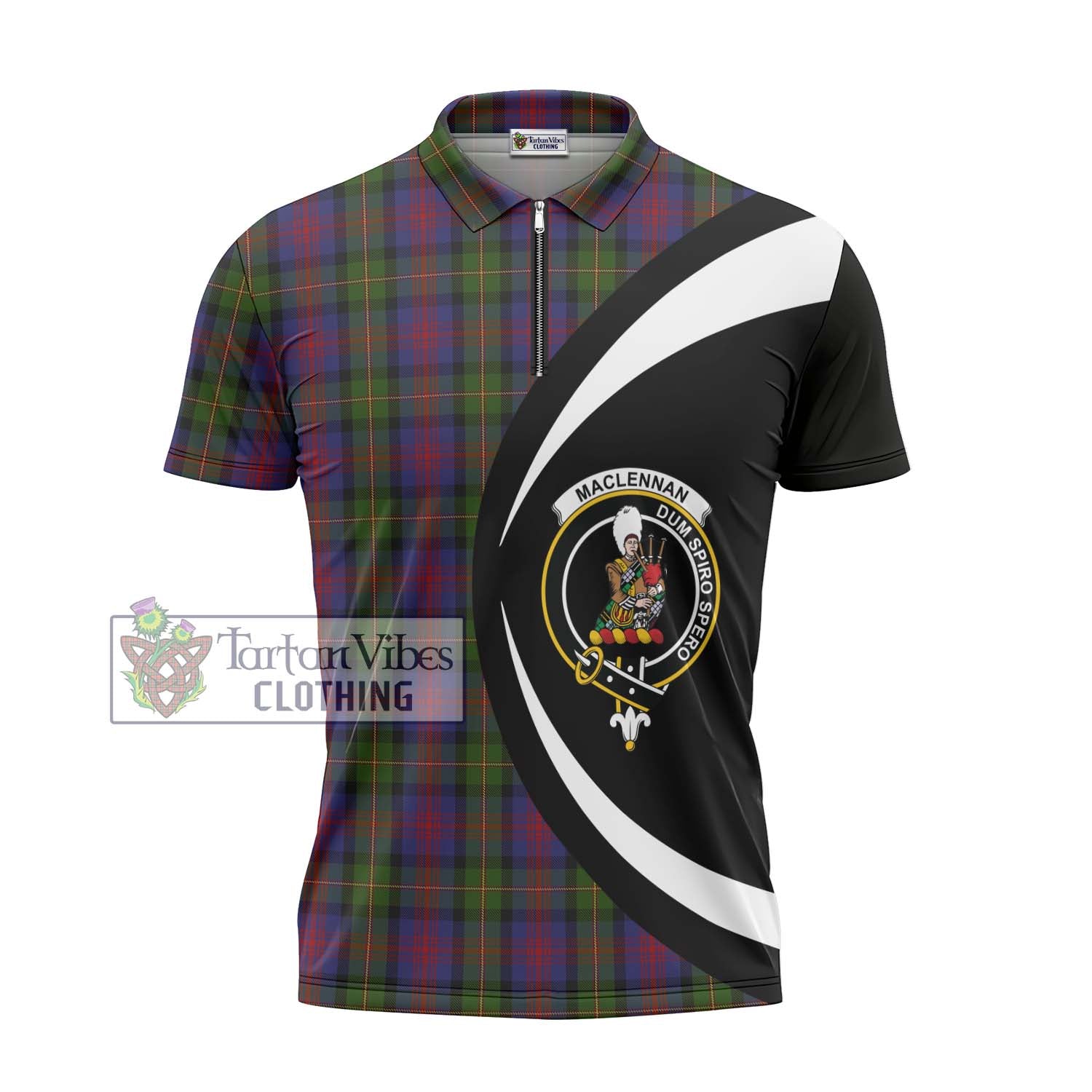 Tartan Vibes Clothing MacLennan Tartan Zipper Polo Shirt with Family Crest Circle Style