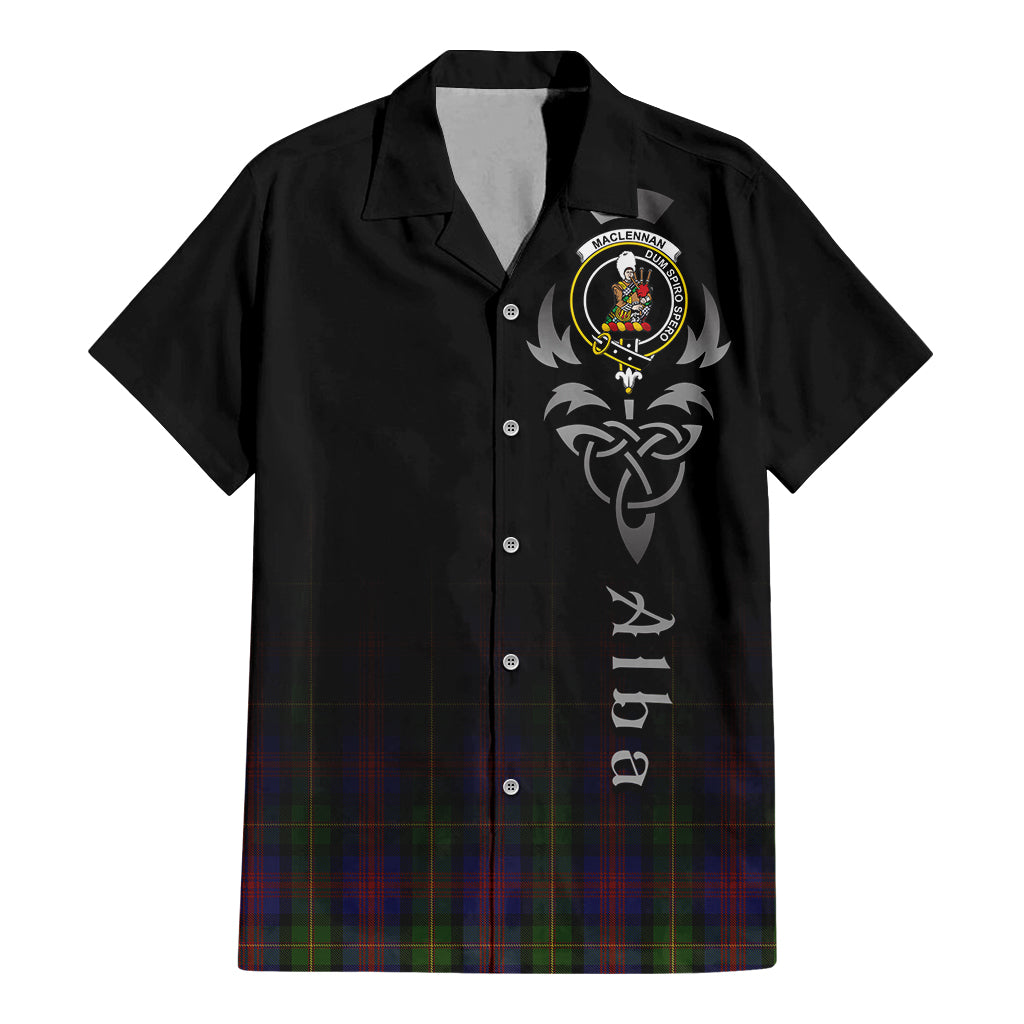 Tartan Vibes Clothing MacLennan Tartan Short Sleeve Button Up Featuring Alba Gu Brath Family Crest Celtic Inspired