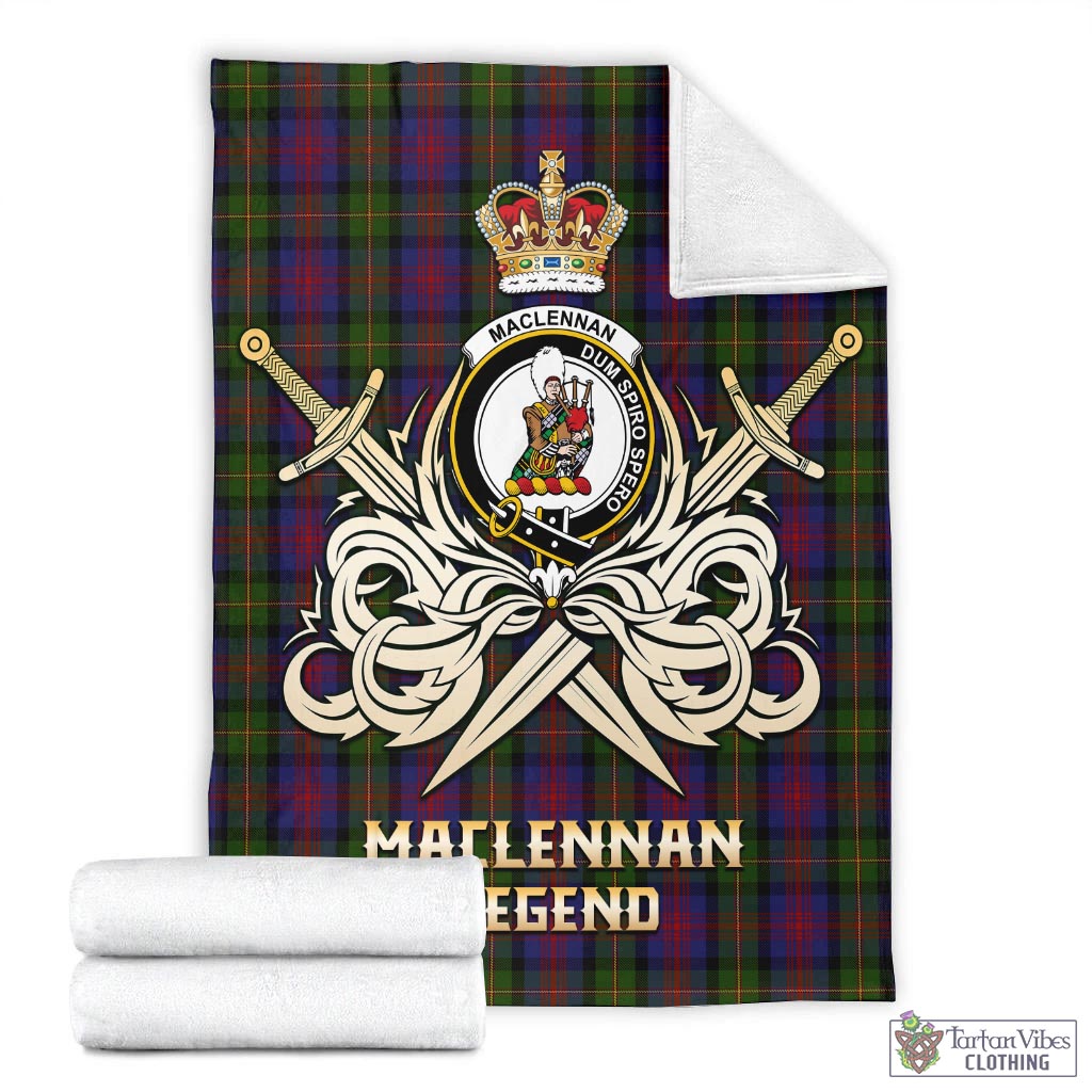 Tartan Vibes Clothing MacLennan Tartan Blanket with Clan Crest and the Golden Sword of Courageous Legacy