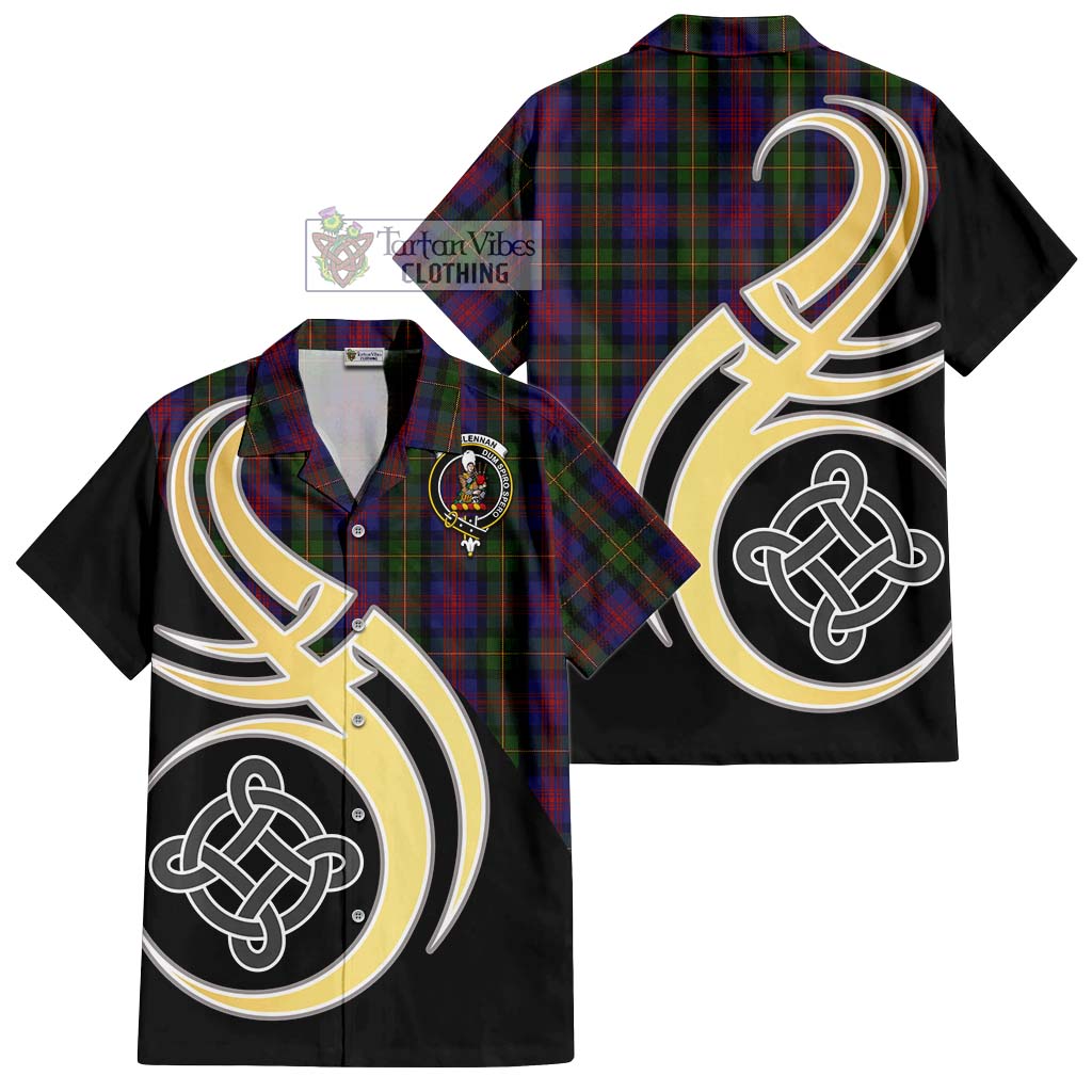 MacLennan (McLennan) Tartan Short Sleeve Button Shirt with Family Crest and Celtic Symbol Style - Tartan Vibes Clothing