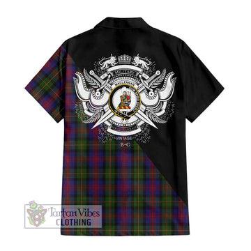 MacLennan (McLennan) Tartan Short Sleeve Button Shirt with Family Crest and Military Logo Style