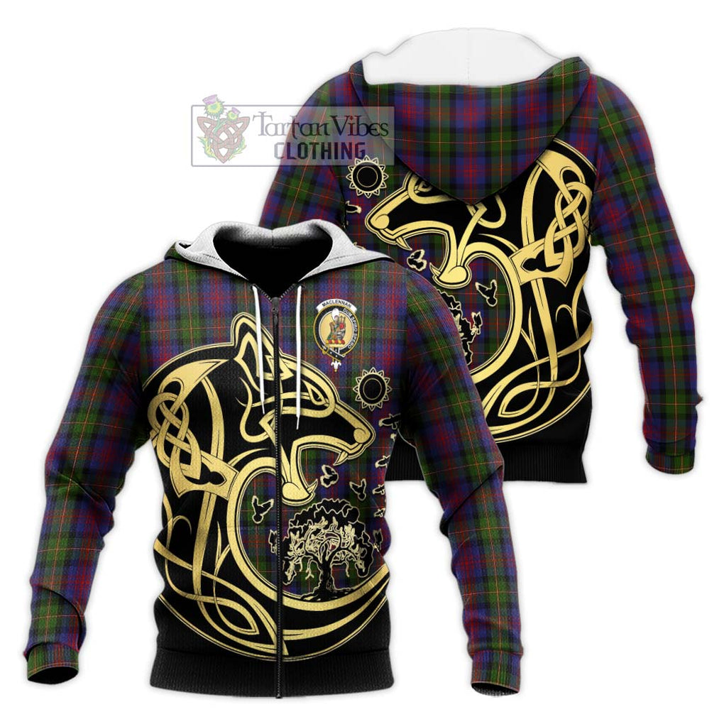 MacLennan (McLennan) Tartan Knitted Hoodie with Family Crest Celtic Wolf Style Unisex Knitted Zip Hoodie - Tartan Vibes Clothing