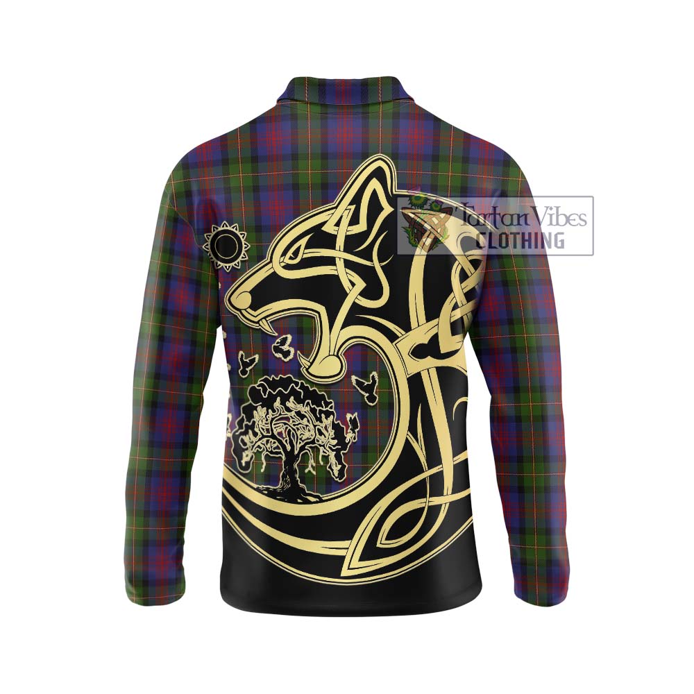 MacLennan (McLennan) Tartan Long Sleeve Polo Shirt with Family Crest Celtic Wolf Style - Tartanvibesclothing Shop