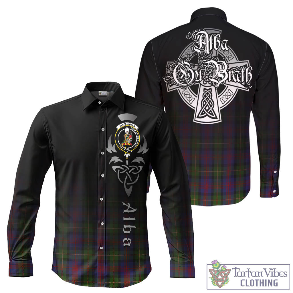 Tartan Vibes Clothing MacLennan Tartan Long Sleeve Button Up Featuring Alba Gu Brath Family Crest Celtic Inspired