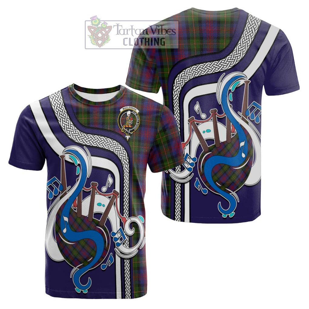 Tartan Vibes Clothing MacLennan Tartan Cotton T-shirt with Epic Bagpipe Style