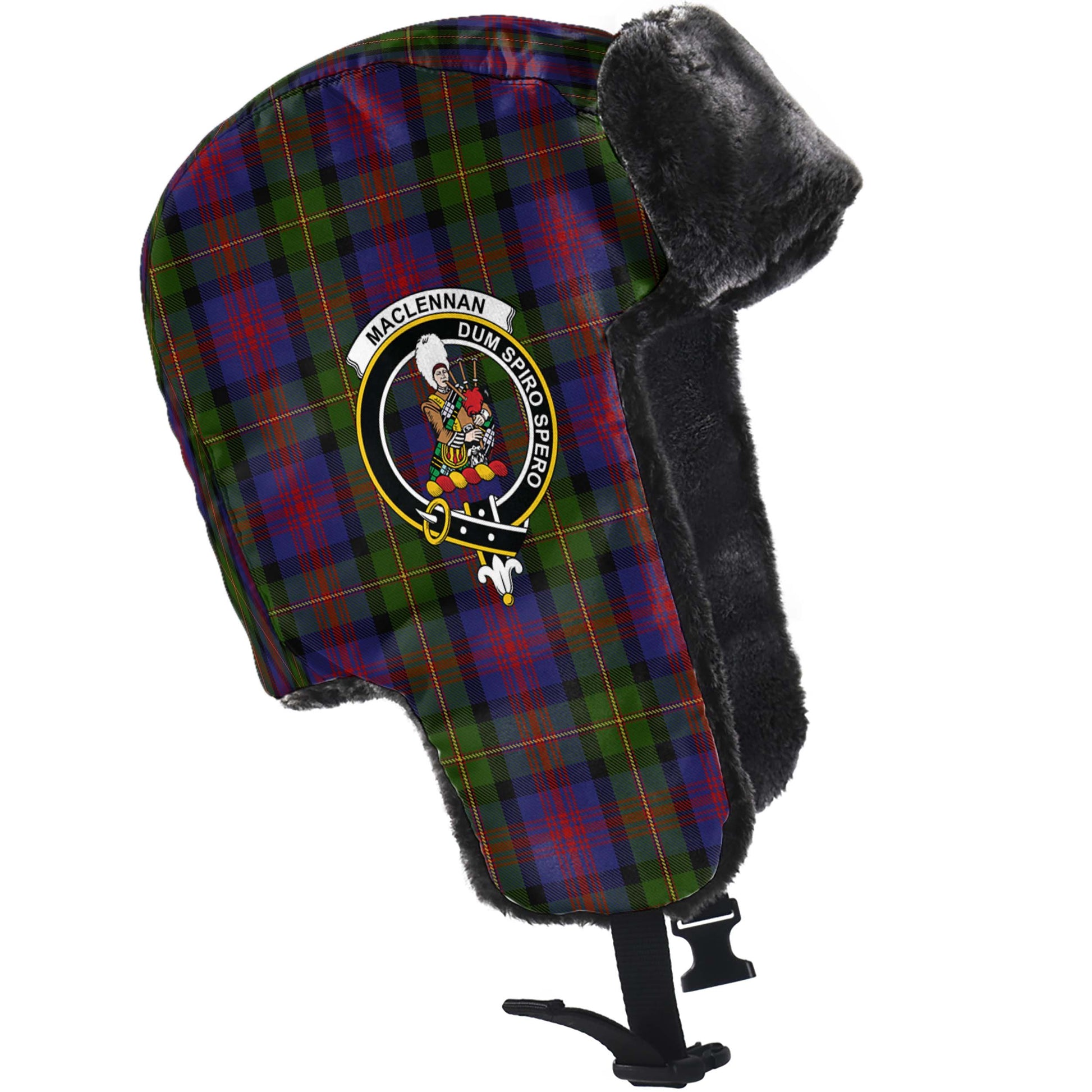 MacLennan Tartan Winter Trapper Hat with Family Crest - Tartanvibesclothing