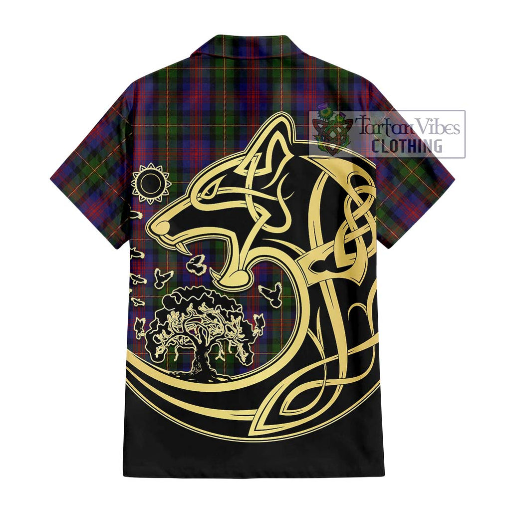 MacLennan (McLennan) Tartan Short Sleeve Button Shirt with Family Crest Celtic Wolf Style - Tartan Vibes Clothing