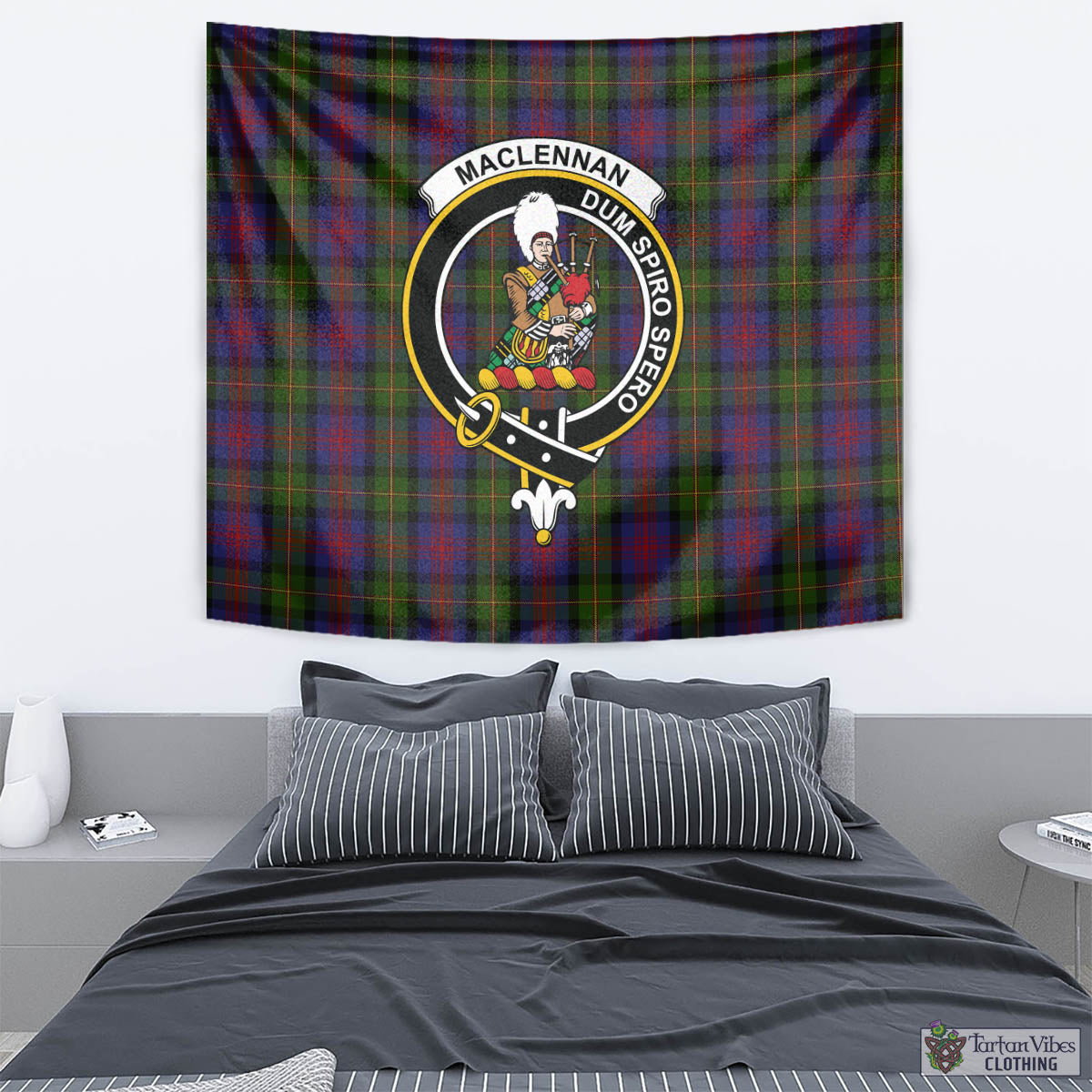 Tartan Vibes Clothing MacLennan Tartan Tapestry Wall Hanging and Home Decor for Room with Family Crest