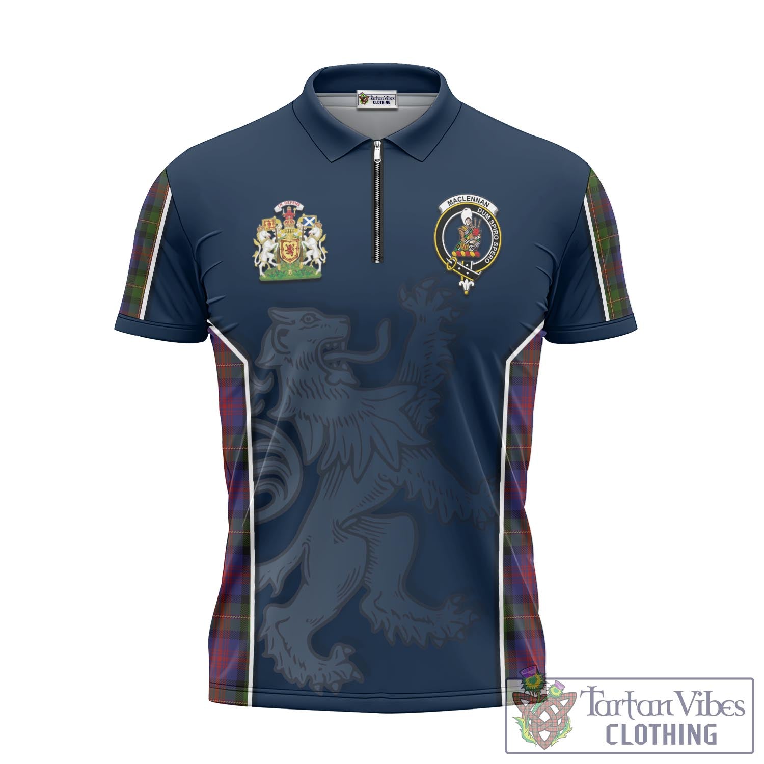 Tartan Vibes Clothing MacLennan Tartan Zipper Polo Shirt with Family Crest and Lion Rampant Vibes Sport Style