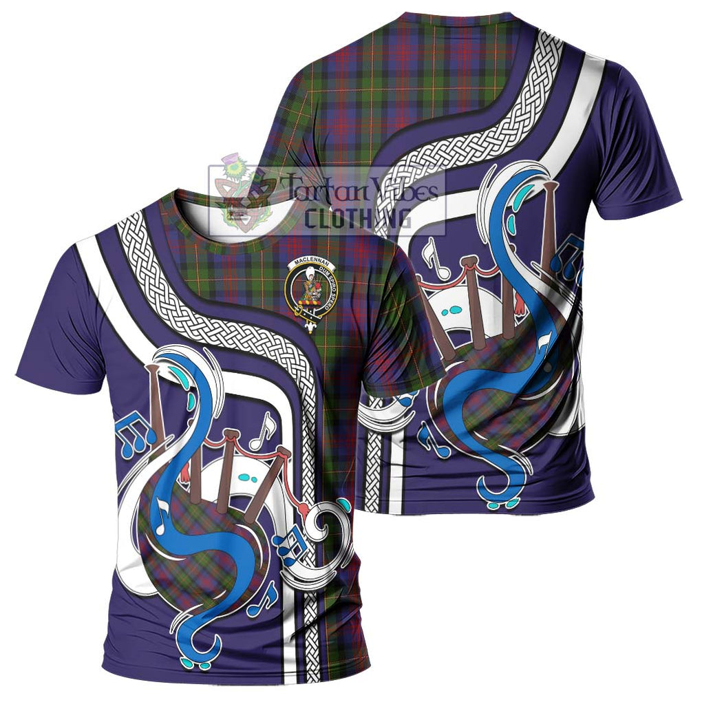 MacLennan (McLennan) Tartan T-Shirt with Epic Bagpipe Style - Tartanvibesclothing Shop