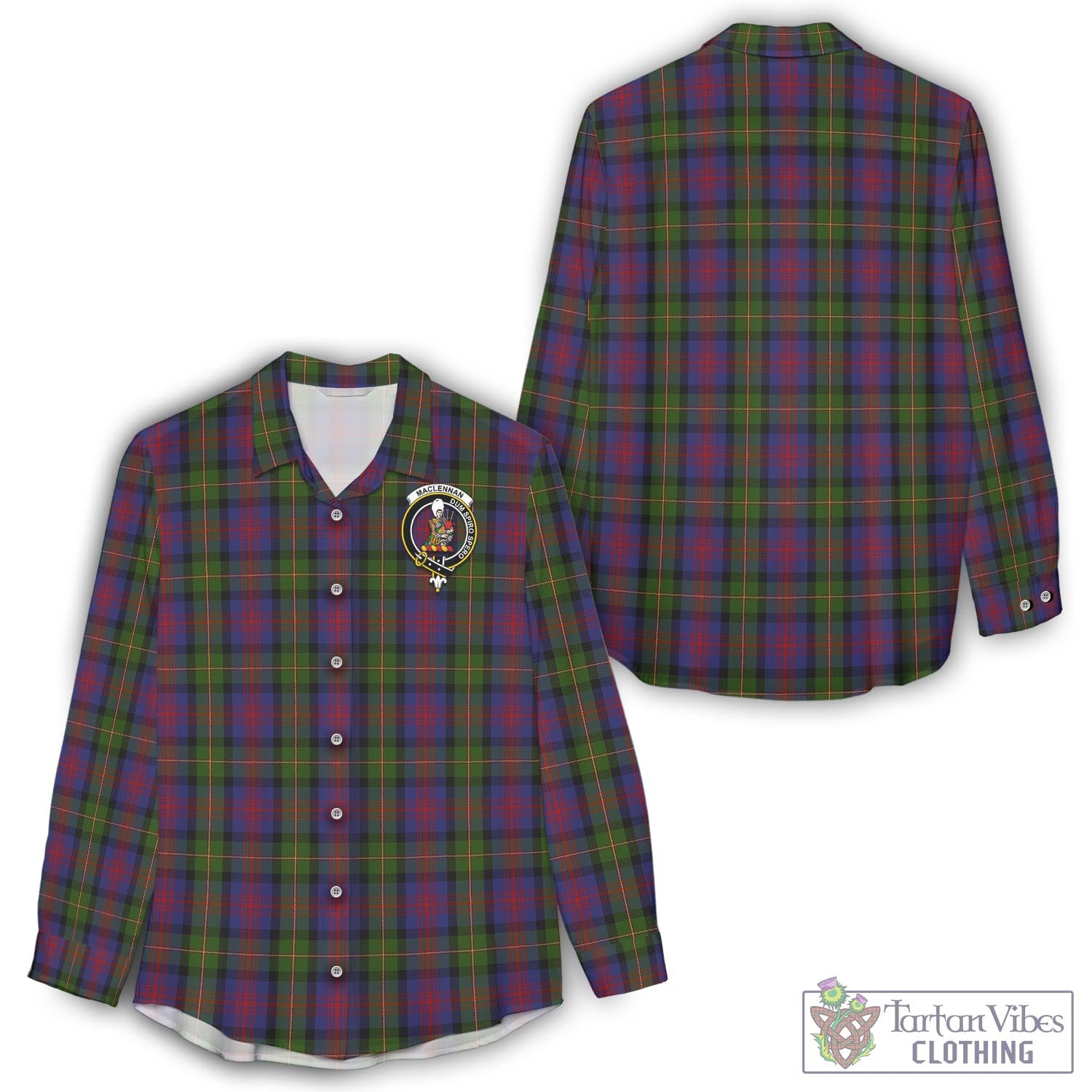 Tartan Vibes Clothing MacLennan Tartan Womens Casual Shirt with Family Crest