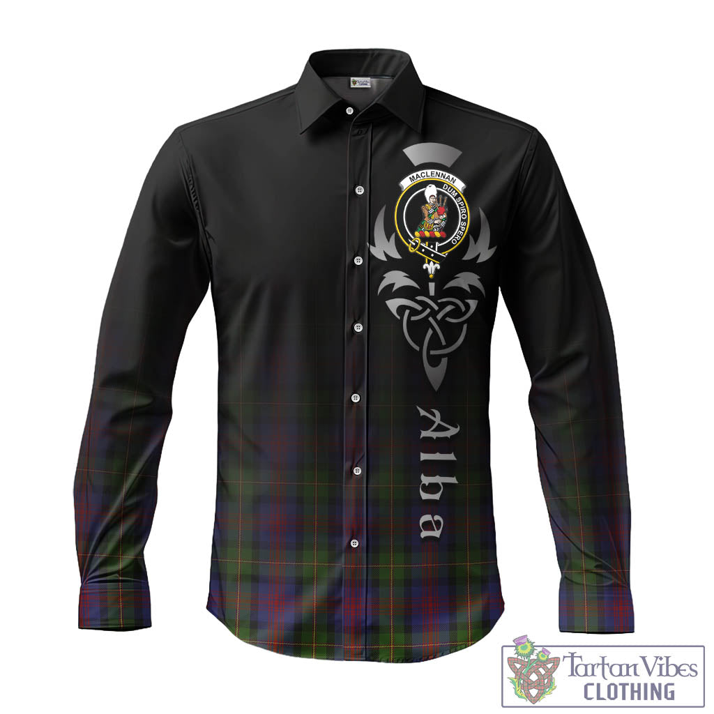 Tartan Vibes Clothing MacLennan Tartan Long Sleeve Button Up Featuring Alba Gu Brath Family Crest Celtic Inspired