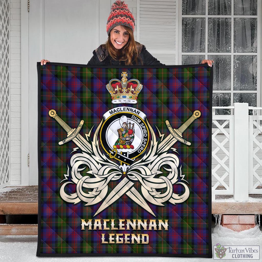 Tartan Vibes Clothing MacLennan Tartan Quilt with Clan Crest and the Golden Sword of Courageous Legacy