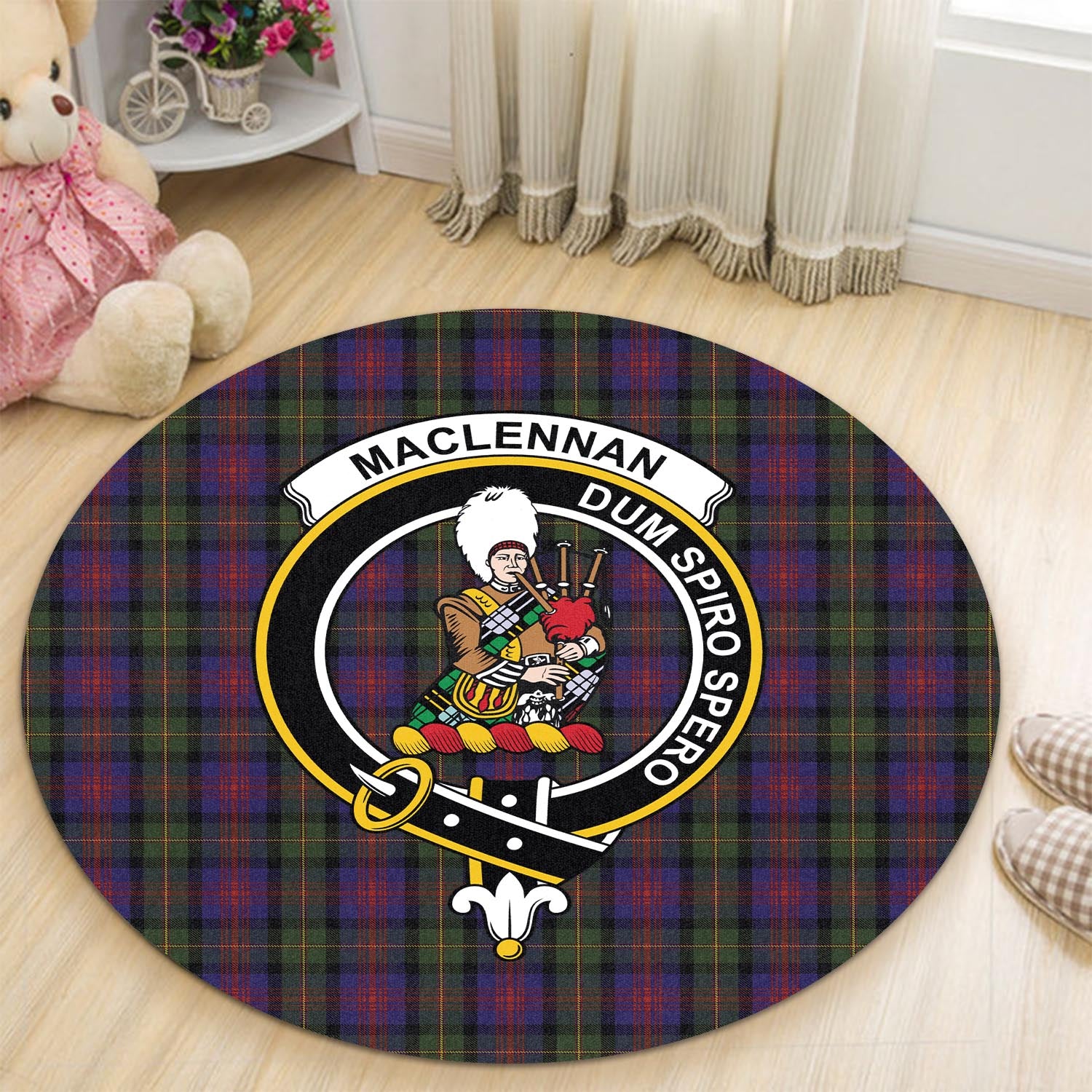 MacLennan (McLennan) Tartan Round Rug with Family Crest - Tartan Vibes Clothing