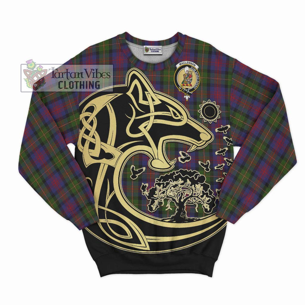 MacLennan (McLennan) Tartan Sweatshirt with Family Crest Celtic Wolf Style - Tartan Vibes Clothing