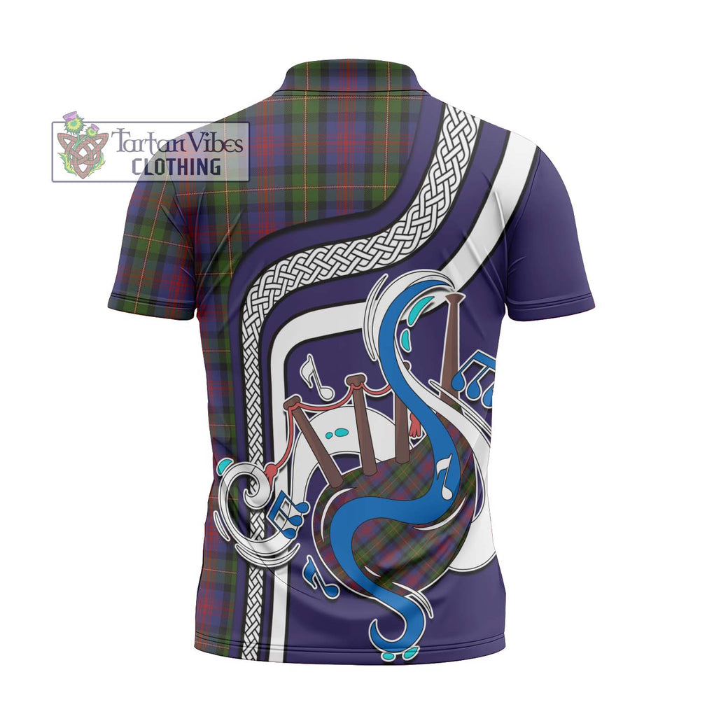 MacLennan (McLennan) Tartan Zipper Polo Shirt with Epic Bagpipe Style - Tartanvibesclothing Shop