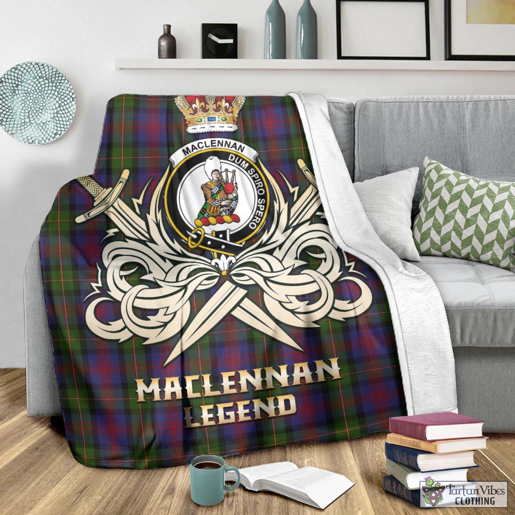 Tartan Vibes Clothing MacLennan Tartan Blanket with Clan Crest and the Golden Sword of Courageous Legacy