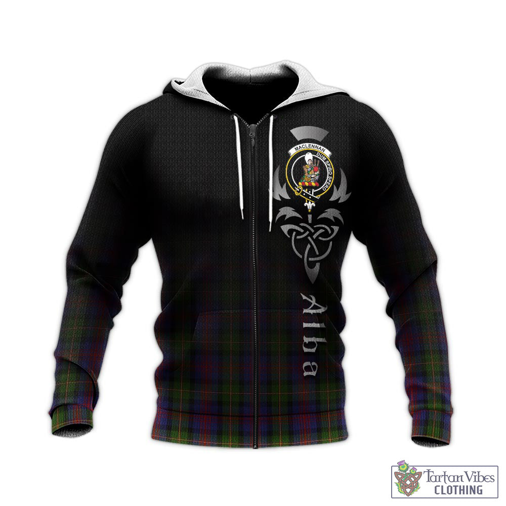 Tartan Vibes Clothing MacLennan Tartan Knitted Hoodie Featuring Alba Gu Brath Family Crest Celtic Inspired