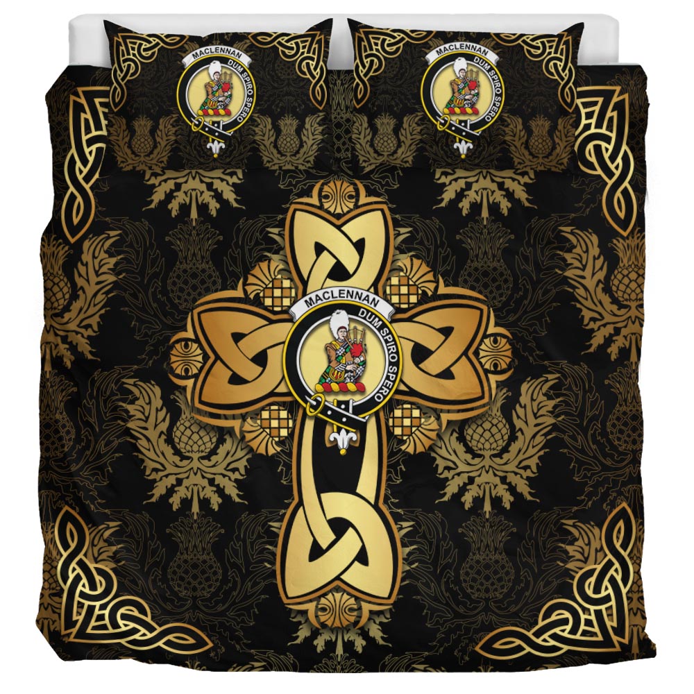 MacLennan Clan Bedding Sets Gold Thistle Celtic Style - Tartanvibesclothing