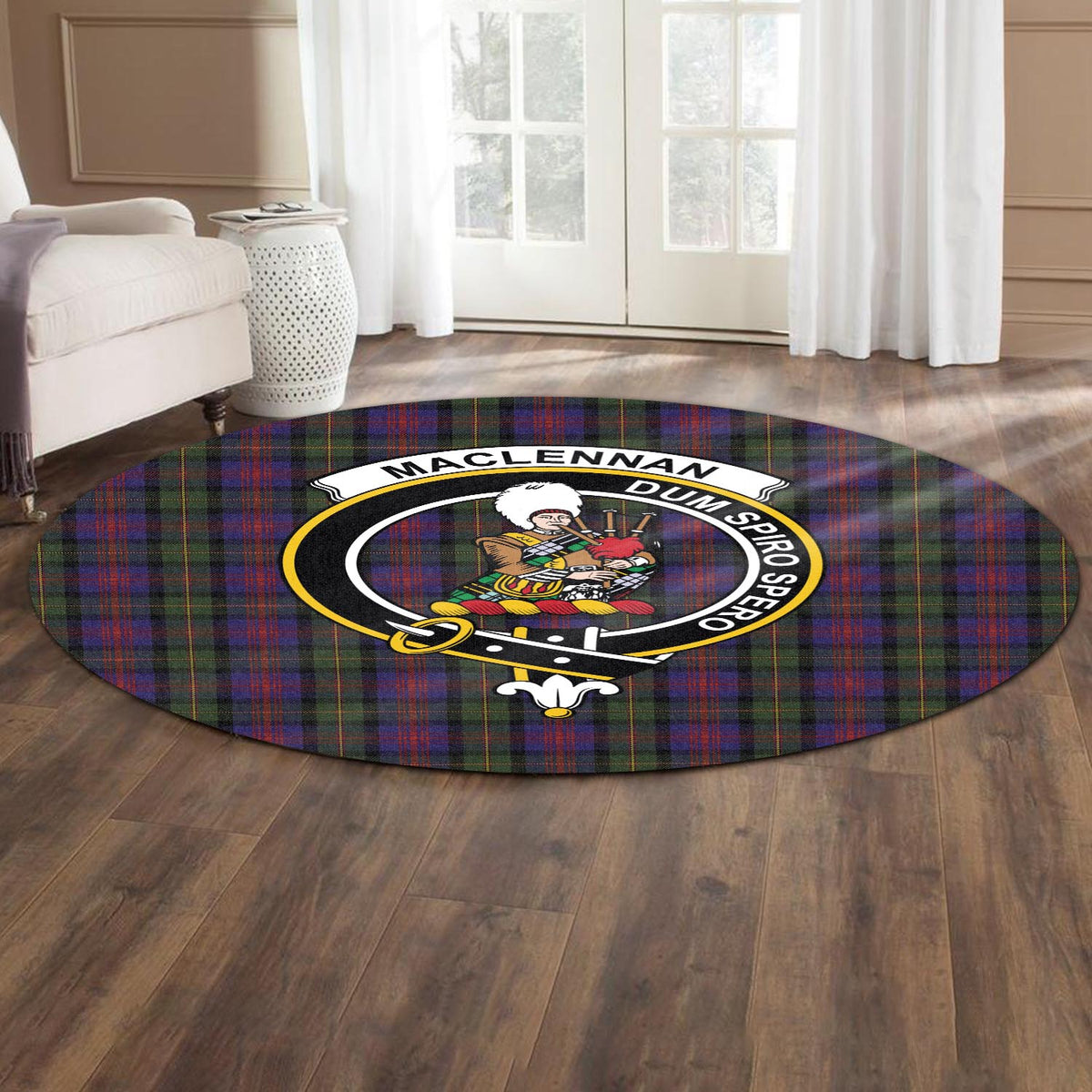 MacLennan (McLennan) Tartan Round Rug with Family Crest - Tartan Vibes Clothing