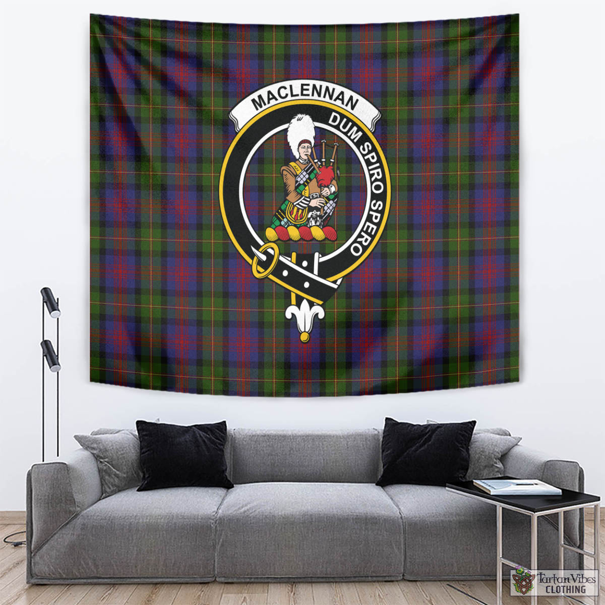 Tartan Vibes Clothing MacLennan Tartan Tapestry Wall Hanging and Home Decor for Room with Family Crest