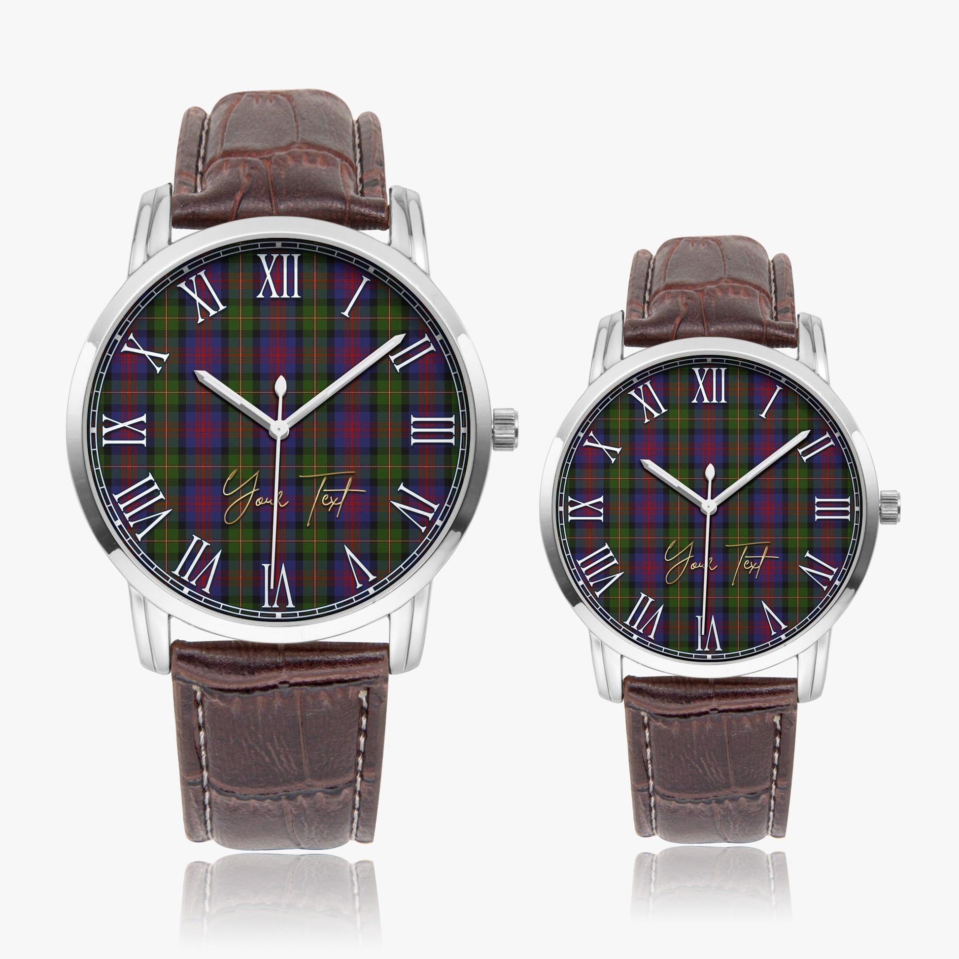 MacLennan Tartan Personalized Your Text Leather Trap Quartz Watch Wide Type Silver Case With Brown Leather Strap - Tartanvibesclothing